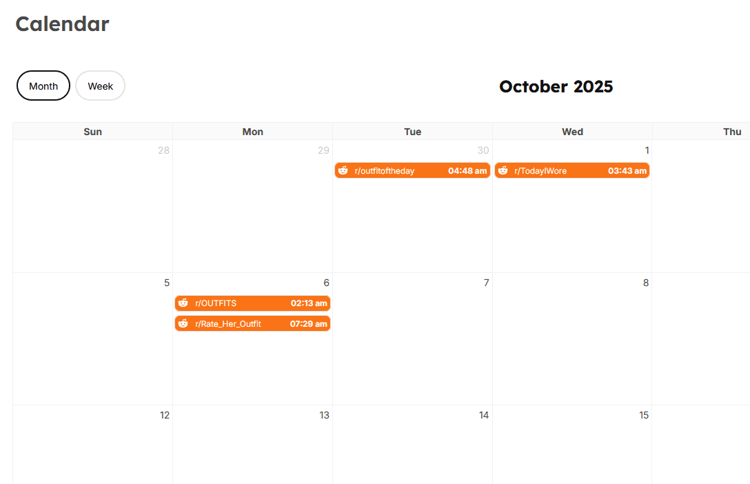 Social media scheduling calendar